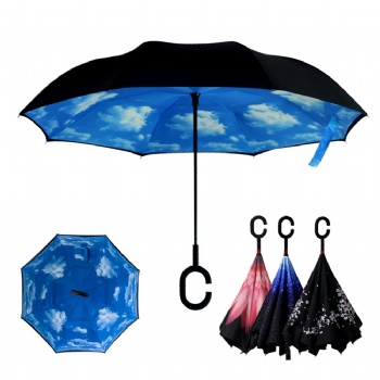 Reverse Folding Umbrella with C-Shaped Handle