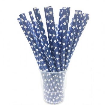 Navy Blue With White Star Paper Straws