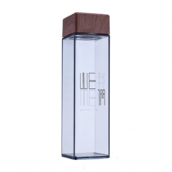 Square Shape Water Bottles With Wood Grain Lid