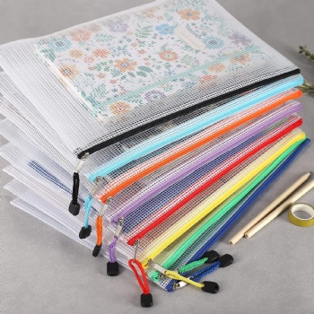 Mesh Zipper Pouch for Stationery and File Organization