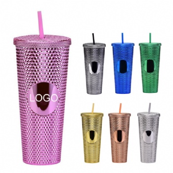 Stylish 24oz Studded Double Walled Tumbler with Spill-Proof Lid & Straw