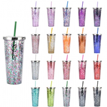 On-Trend 24oz Glam Glitter Tumblers with Straw