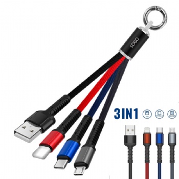 Convenient 3-in-1 Light-Up Charging Cable with Keychain