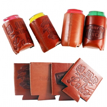 Leather-Like Can Coolie Cooler for Hot and Cold Drinks